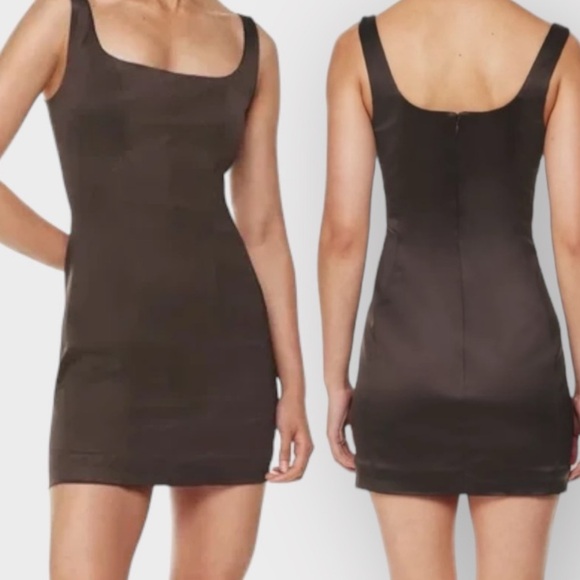 ARITZIA Ten by Babaton Premiere Satin Mini Dress in Mocha - Picture 2 of 5